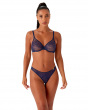 Glossies Lace Thong - Eclipse. Sheer mesh thong with delicate floral lace , Gossard luxury lingerie, thong front model
