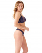 Glossies Lace Thong - Eclipse. Sheer mesh thong with delicate floral lace , Gossard luxury lingerie, DD+ thong side model
