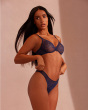 Glossies Lace Thong - Eclipse. Sheer mesh thong with delicate floral lace , Gossard luxury lingerie, front hero model
