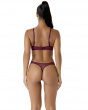 Glossies Lace Thong - Fig. Sheer mesh thong with delicate floral lace, Gossard luxury lingerie, thong back model
