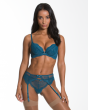 Superboost Lace Suspender - Ink Blue. Gossard luxury lace lingerie collection, complete lingerie set, model front image
