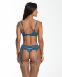 Superboost Lace Suspender - Ink Blue. Gossard luxury lace lingerie collection, complete lingerie set, model back image
