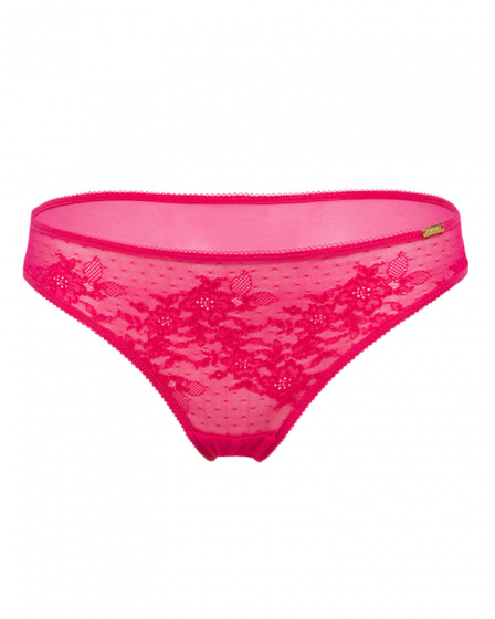 Glossies Lace Brief -Hot Pink. Sheer mesh brief with delicate floral lace , Gossard luxury lingerie, front brief cut out
