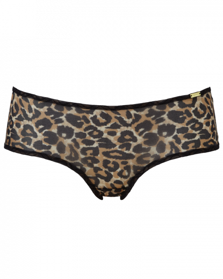 Glossies Leopard Short-Animal Print . Sheer short, almost see-through lingerie. Gossard lingerie, front short cut out
