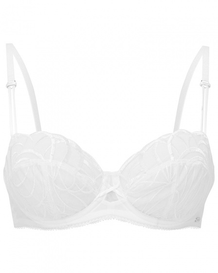 Fiesta Non Padded Balcony Bra-White Sparkle. Bra exclusively designed embroidery, Gossard  lingerie, front bra cut out

