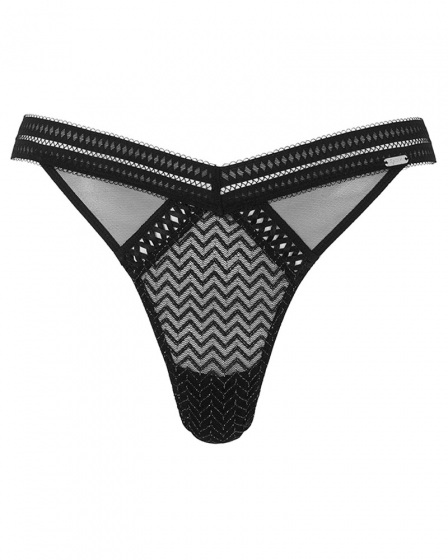Contradiction Thong - Black/Silver. Graphic lace with lurex detailing thong , Gossard luxury lingerie, front thong cut out
