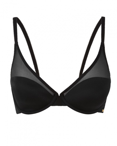 Glossies High Apex Light Padded Bra -Black. Padded & sheer neckline bra, Gossard luxury lingerie, front bra cut out
