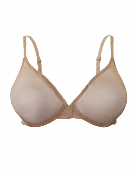 Glossies Sheer Moulded Bra - Nude. Sheer bra cup, almost see through lingerie. Gossard luxury lingerie, front bra cut out
