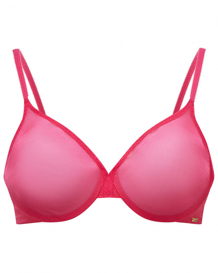 Glossies Sheer Moulded Bra - Magnenta. Sheer bra cup, almost see through lingerie. Gossard lingerie, front bra cut out
