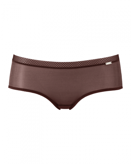 Glossies Short-Brown. Sheer short, almost see-through lingerie. Gossard luxury lingerie, front short cut out


