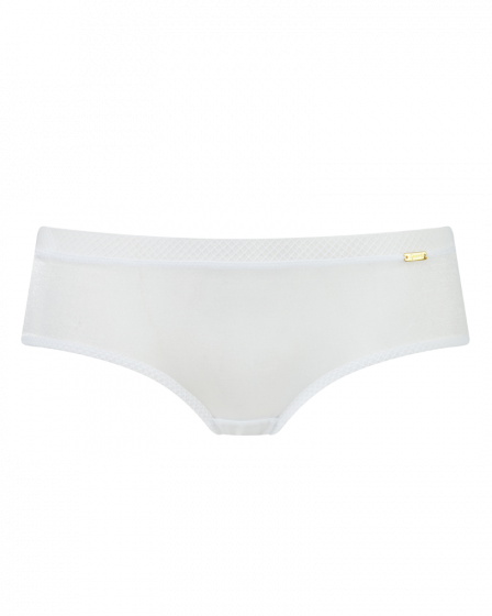 Glossies Short -White. Sheer short, almost see-through lingerie. Gossard luxury lingerie, front short cut out
