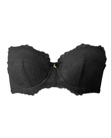Superboost Lace Multiway Bra - Black. Padded underwired strapless bra. Gossard luxury lace lingerie, front product cut out
