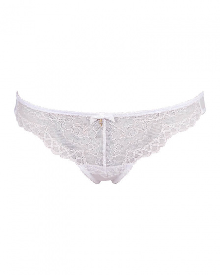 Superboost Lace Thong - White. Beautiful lace with super soft meshes. Gossard luxury lingerie, front product cut out
