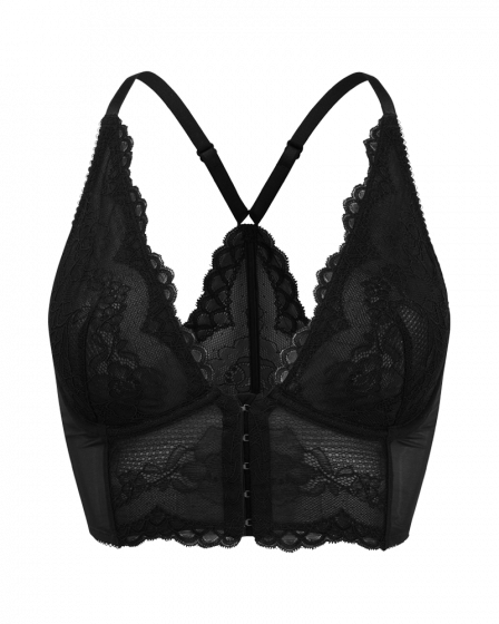 Superboost Lace Deep V Bralet - Black. Non padded underwired bralette. Gossard luxury lingerie, front product cut out
