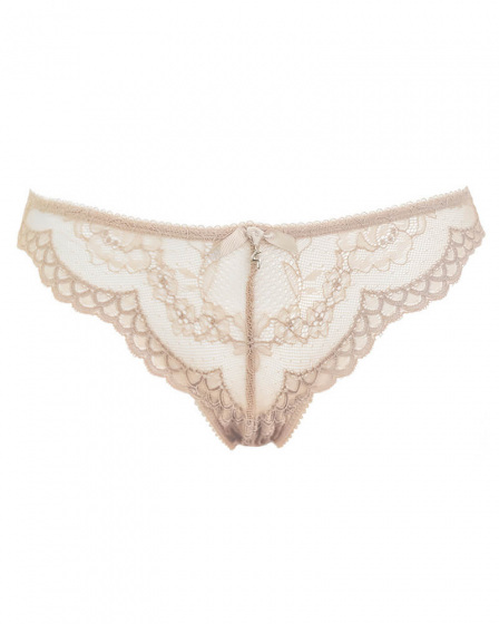 Superboost Lace Brief - Nude. Fine mesh back and sides for added comfort. Gossard luxury lingerie, front product cut out

