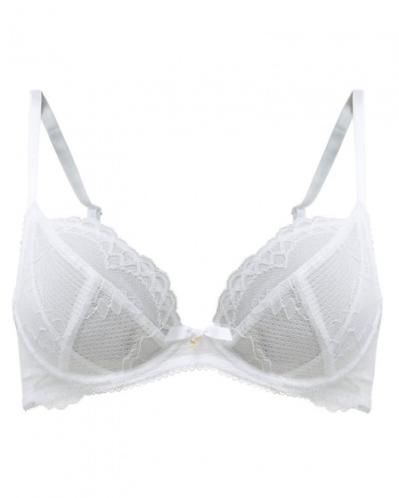Superboost Lace Non Padded Plunge Bra - White. Perfect fit Gossard luxury white lace lingerie, front product cut out
