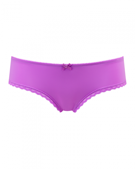 Gossard Smooth Cheekini-Violet Pink. Everyday smooth short with a stretch lace contour, Gossard lingerie, front short cut out

