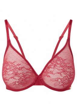 Glossies Lace Sheer Moulded Bra - Raspberry Blush