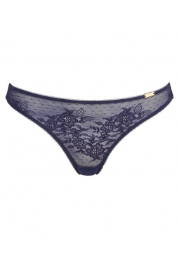 Glossies Lace Thong - Eclipse. Sheer mesh thong with delicate floral lace , Gossard luxury lingerie, front thong cut out
