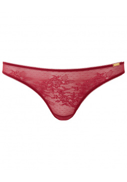 Glossies Lace Thong  -Raspberry Blush . Sheer mesh thong with delicate floral lace, Gossard luxury lingerie, front thong cut out
