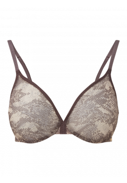 Glossies Sheer Moulded Bra - Snake Print. Sheer bra cup, almost see through lingerie. Gossard lingerie, front bra cut out
