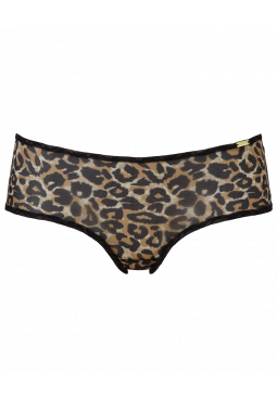 Glossies Leopard Short-Animal Print . Sheer short, almost see-through lingerie. Gossard lingerie, front short cut out
