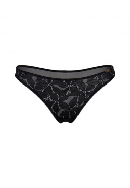 Glossies Lotus Brief-Black. Sheer brief with vintage style lace, Gossard luxury lingerie, front brief cut out

