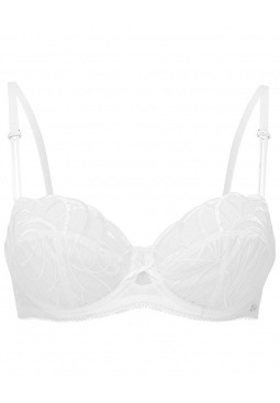 Fiesta Non Padded Balcony Bra-White Sparkle. Bra exclusively designed embroidery, Gossard  lingerie, front bra cut out
