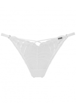 Fiesta Strappy Thong - White Sparkle. Opalescent shimmer and embroidery details thong, Gossard lingerie, front thong cut out
