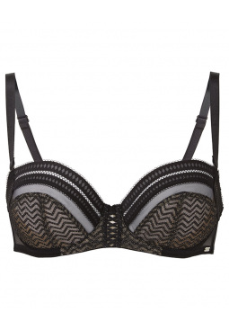 Contradiction Non Padded Balcony - Black/Silver. Graphic lace with lurex detailing bra, Gossard  lingerie, front bra cut out
