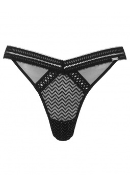 Contradiction Thong - Black/Silver. Graphic lace with lurex detailing thong , Gossard luxury lingerie, front thong cut out
