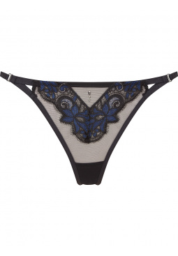 VIP Rapture High Leg Thong in Black with exclusive guipure embroidery and lurex finish. Gossard lingerie, front thong cut out
