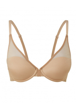 Glossies High Apex Light Padded Bra -Nude. Padded & sheer neckline bra, Gossard luxury lingerie, front bra cut out
