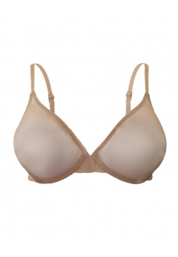 Glossies Sheer Moulded Bra - Nude. Sheer bra cup, almost see through lingerie. Gossard luxury lingerie, front bra cut out
