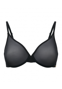 Glossies Sheer Moulded Bra - Black. Sheer bra cup, almost see through lingerie. Gossard luxury lingerie, front bra cut out
