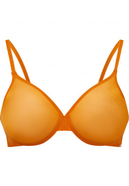 Glossies Sheer Moulded Bra - Mango Sorbet. Sheer bra cup, almost see through lingerie. Gossard lingerie, front bra cut out
