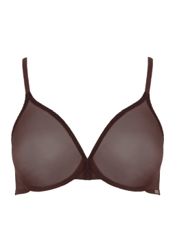 Glossies Sheer Moulded Bra - Brown. Sheer bra cup, almost see through lingerie. Gossard luxury lingerie, front bra cut out
