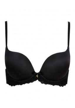 Superboost Lace T-Shirt Bra - Black. Excitement of the push up shape & the fine lace. Gossard lingerie front product cut out
