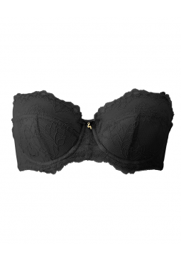 Superboost Lace Multiway Bra - Black. Padded underwired strapless bra. Gossard luxury lace lingerie, front product cut out
