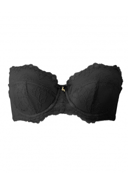 Superboost Lace Multiway Bra - Black. Padded underwired strapless bra. Gossard luxury lace lingerie, front product cut out
