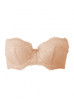 Superboost Lace Multiway Bra - Nude. Padded underwired strapless bra. Gossard luxury lace lingerie, front product cut out
