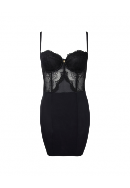 Superboost Lace Strapless Slip - Black. Padded underwired soft slip body. Gossard luxury lingerie, front product cut out

