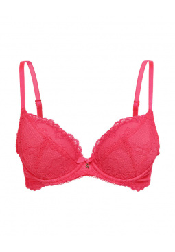 Superboost Lace Plunge Bra -Diva Pink. Padded underwired bra. Gossard luxury lace lingerie, front product cut out