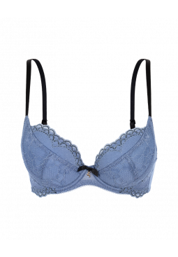 Superboost Lace Plunge Bra -Moonlight Blue. Padded underwired bra. Gossard luxury lace lingerie, front product cut out
