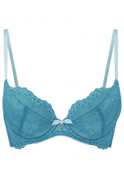 Superboost Lace Plunge Bra - Ocean Blue. Padded underwired bra. Gossard luxury lace lingerie, front product cut out
