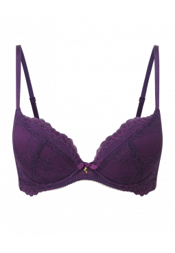 Superboost Lace Plunge Bra - Purple. A perfect fit padded underwired bra. Gossard luxury lace lingerie, front product cut out
