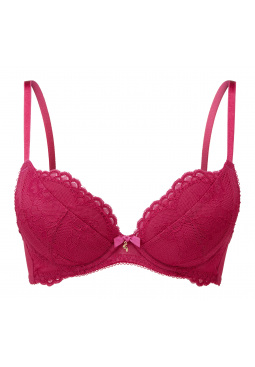 Superboost Lace Plunge Bra - Vivacious. Padded underwired bra, size 28F. Gossard luxury lace lingerie, front product cut out