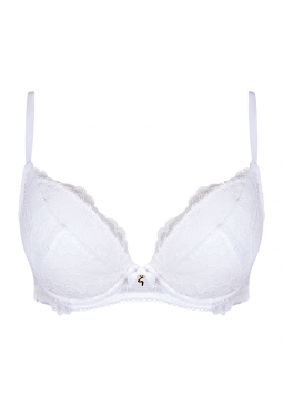 Superboost Lace Plunge Bra - White. A perfect fit padded underwired bra. Gossard luxury lace lingerie, front product cut out
