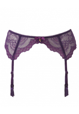 Superboost Lace Suspender - Purple. Gossard luxury lace lingerie collection, complete lingerie set, front product cut out
