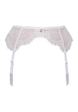 Superboost Lace Suspender - White. Gossard luxury lace lingerie collection, complete lingerie set, front product cut out
